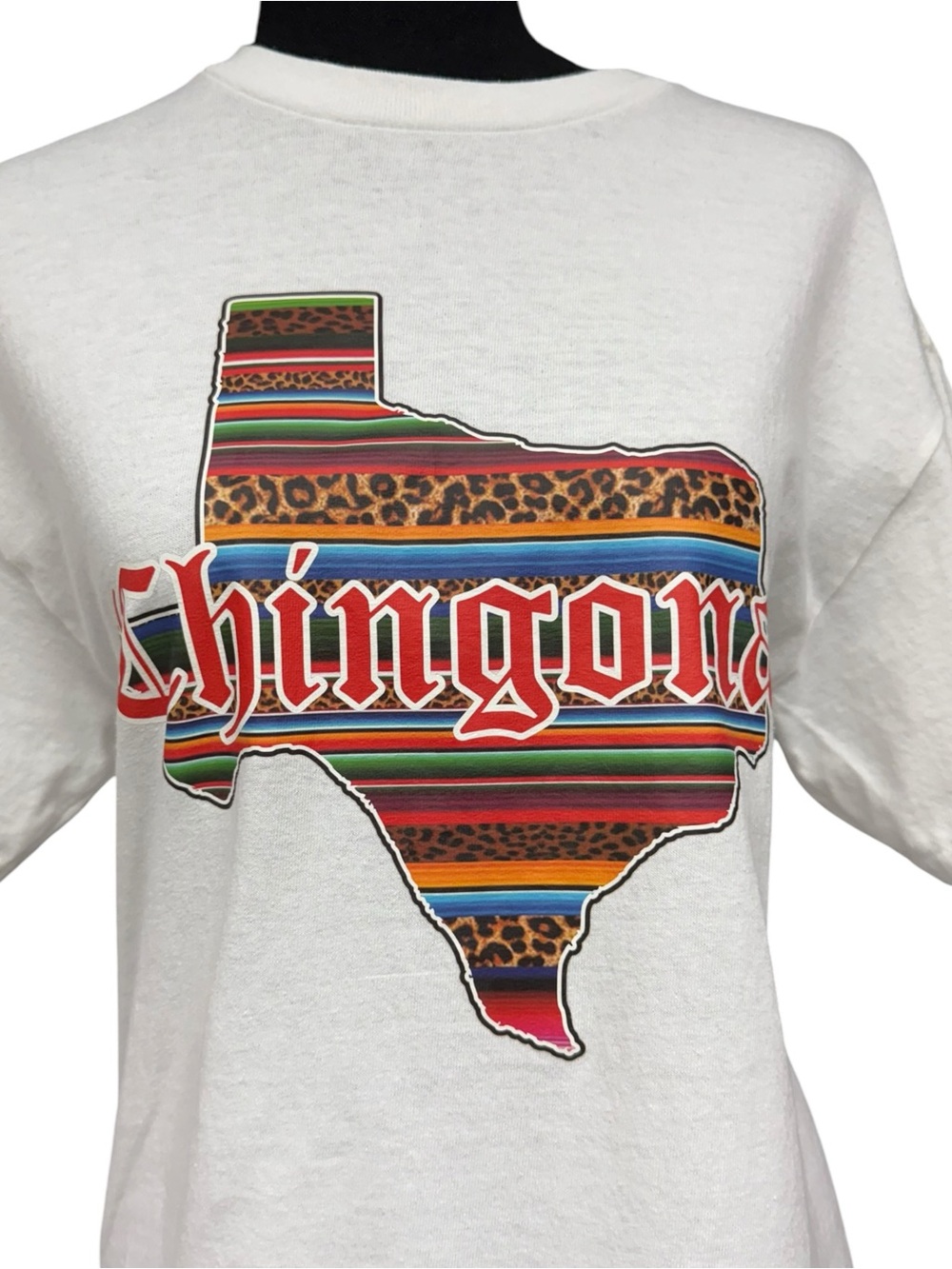 Chingona Texas Serape Leopard Graphic Tee - White, Size Medium